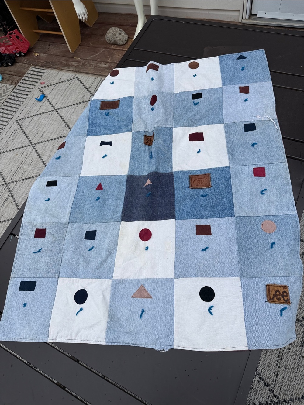 Vintage patchwork quilt with jean material